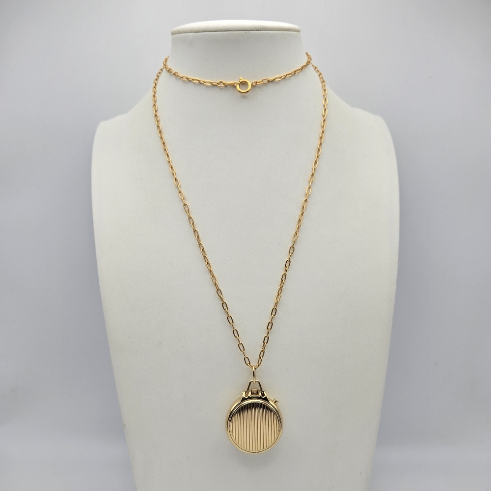 Belair Pocket Watch Pendant Necklace Goldtone Vintage USA Swiss Water Resistant
